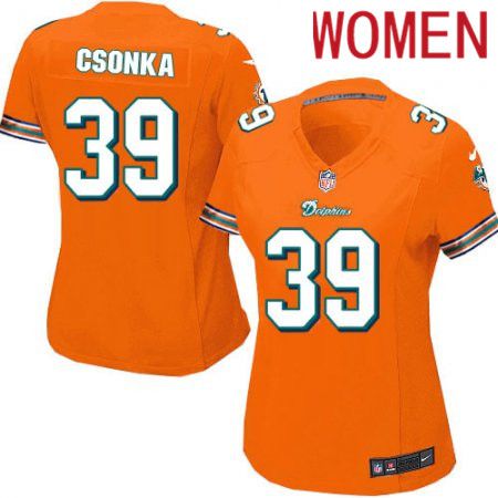 Women Miami Dolphins 39 Larry Csonka Nike Orange Game NFL Jersey